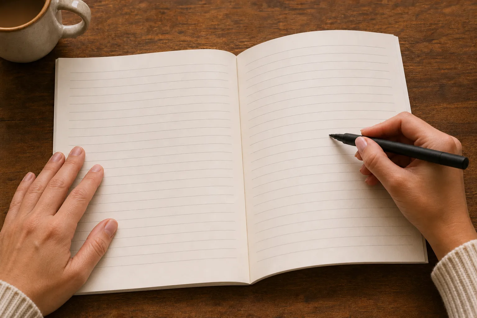 Put a glued notebook down and it tries to close, so one hand holds the page while the other writes.