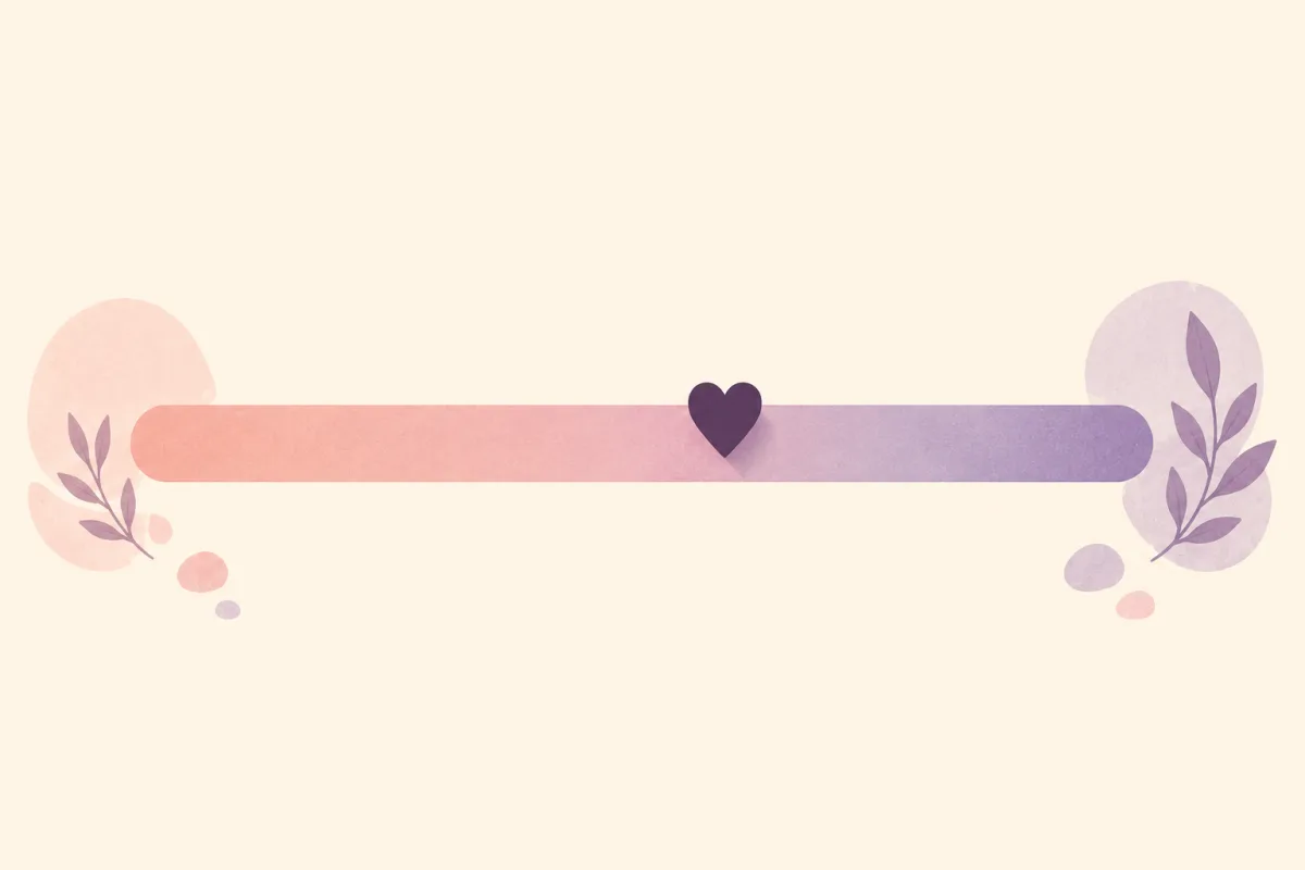 A soft horizontal spectrum bar in pink and purple with a small heart marking a point along it.