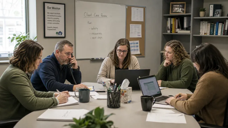A professional team in a case review meeting
