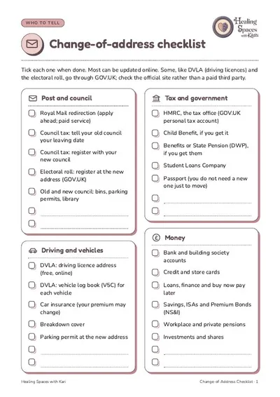 First page of Change-of-Address Checklist