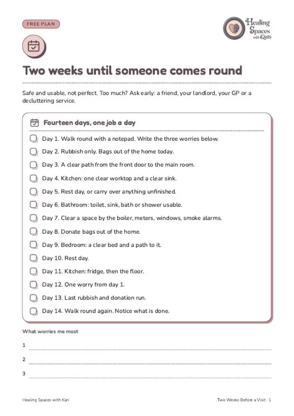 First page of Two Weeks Before a Visit: 14-Day Plan