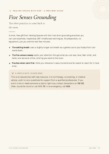 First page of Five Senses Grounding Worksheet